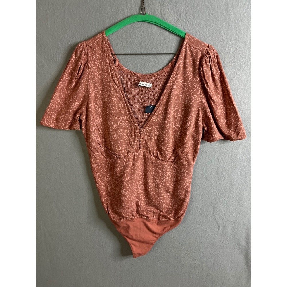 Abercrombie & Fitch Bodysuit Women's Large Smocked Polka Dot Short Sleeve NWT